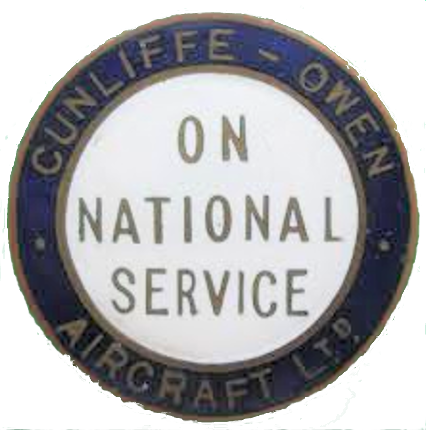 'On National Service' Cunliffe-Owen Aircraft Ltd Insignia Badge
